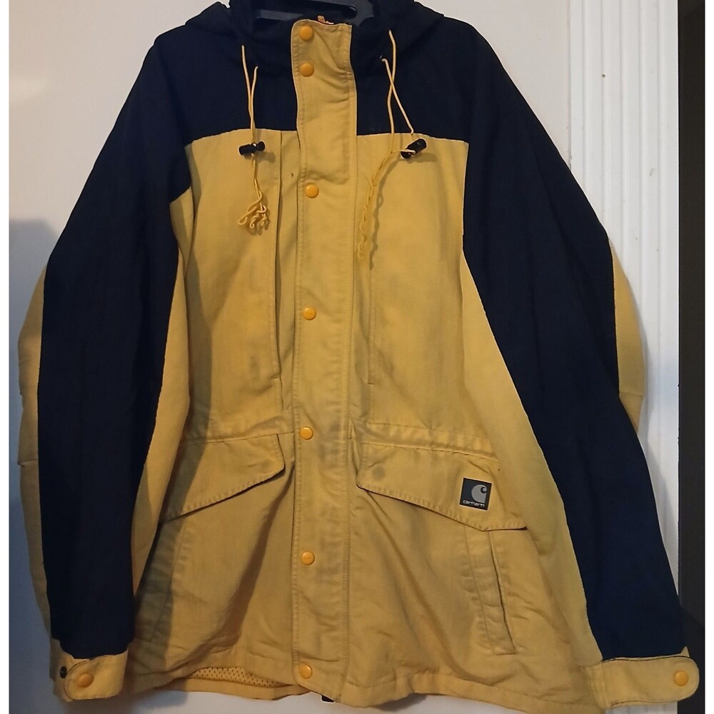 Vintage Carhartt C48 Hooded Work Jacket Mens XL Yellow Black USA Distressed